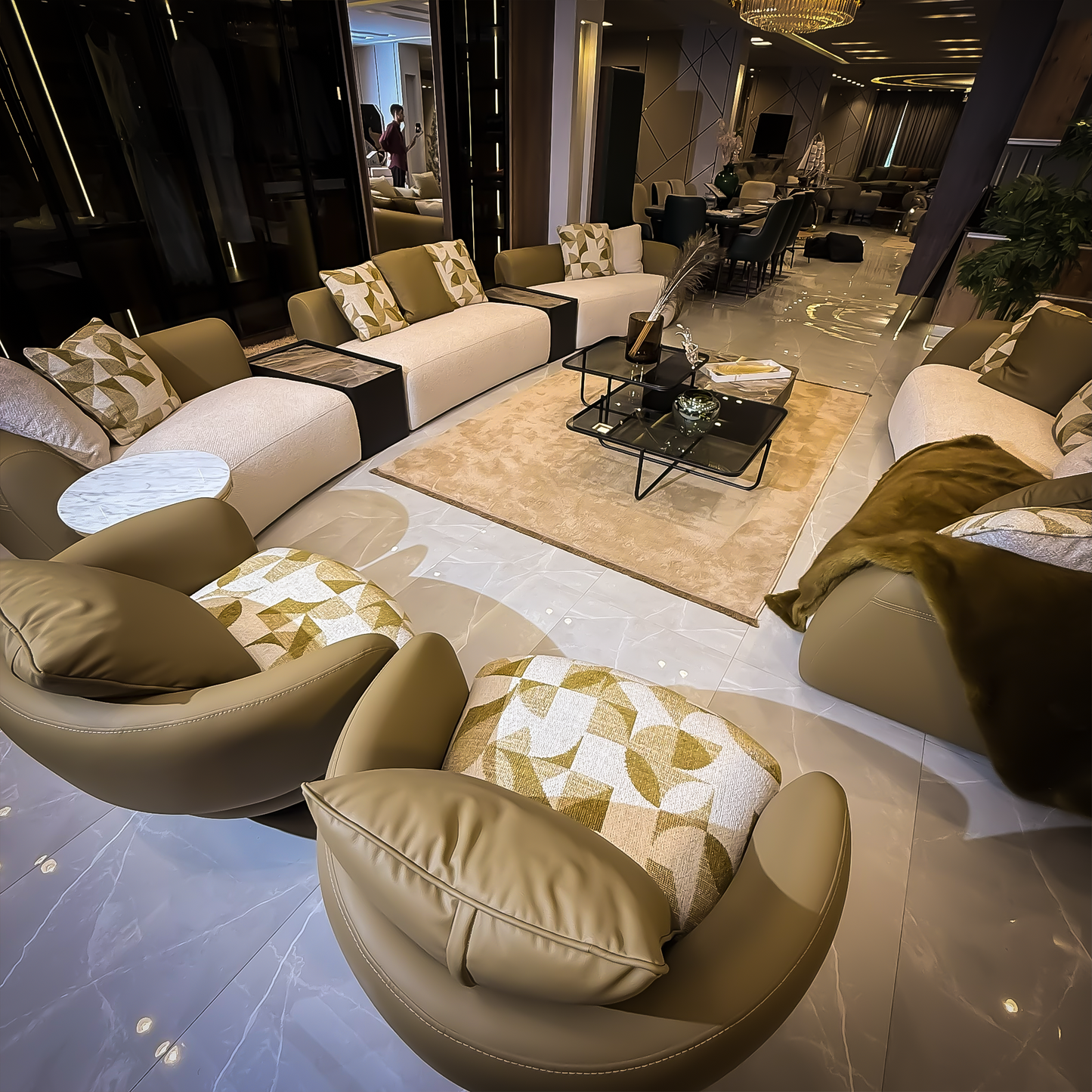 pending green and beige living room or salon