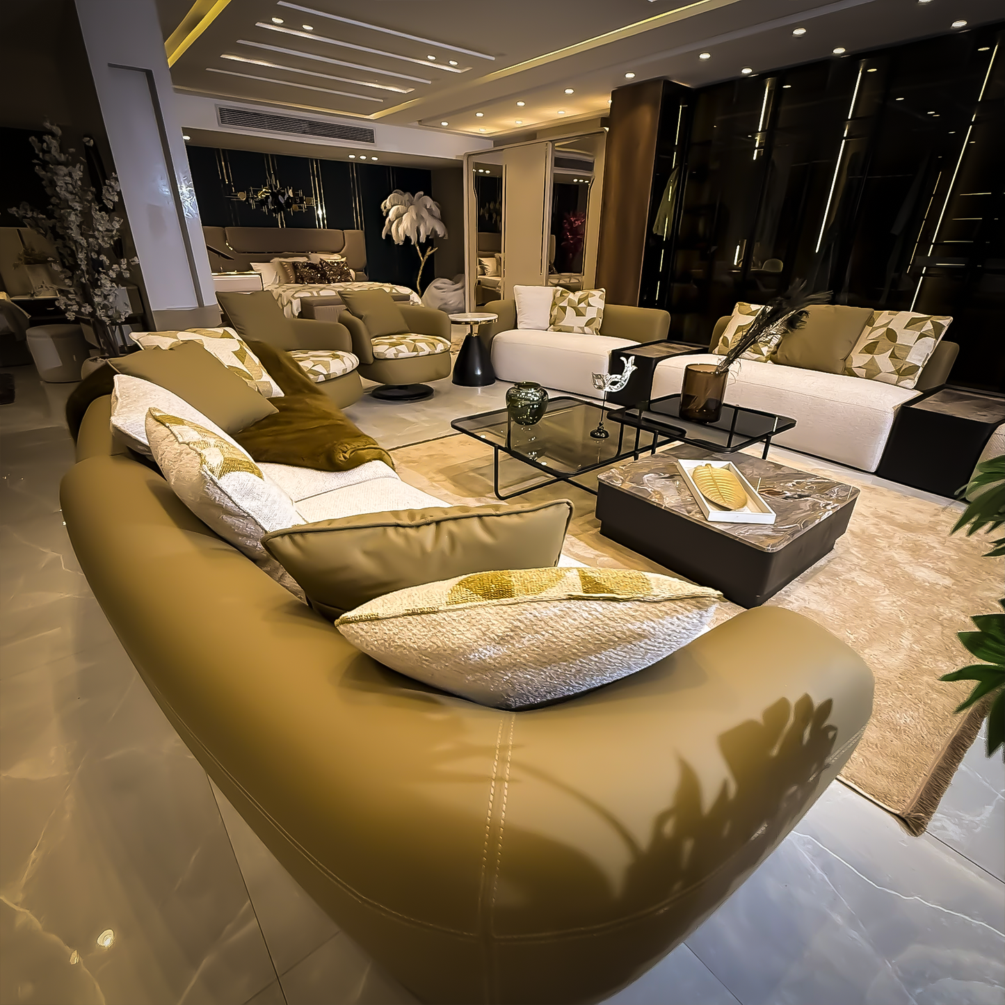 pending green and beige living room or salon