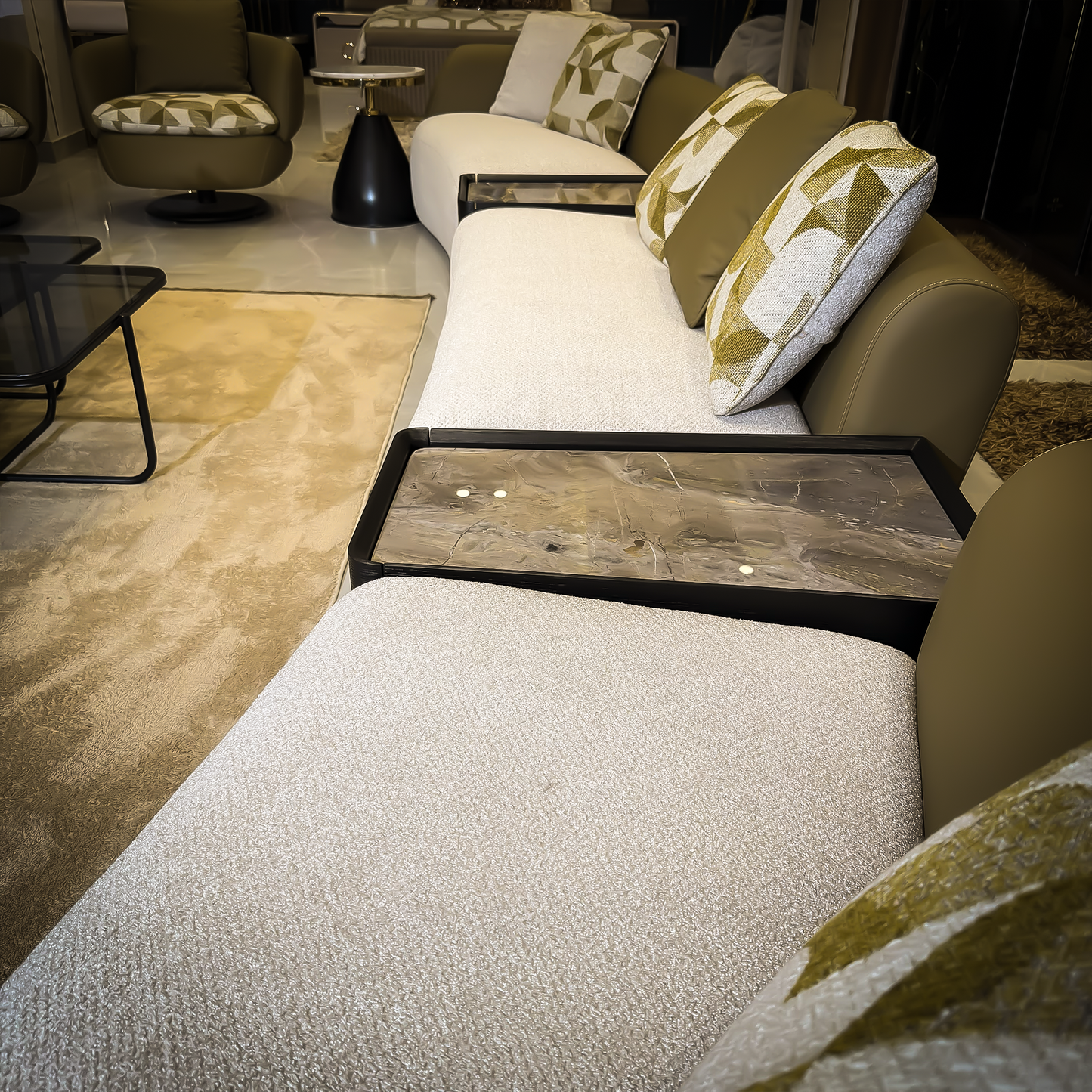 pending green and beige living room or salon